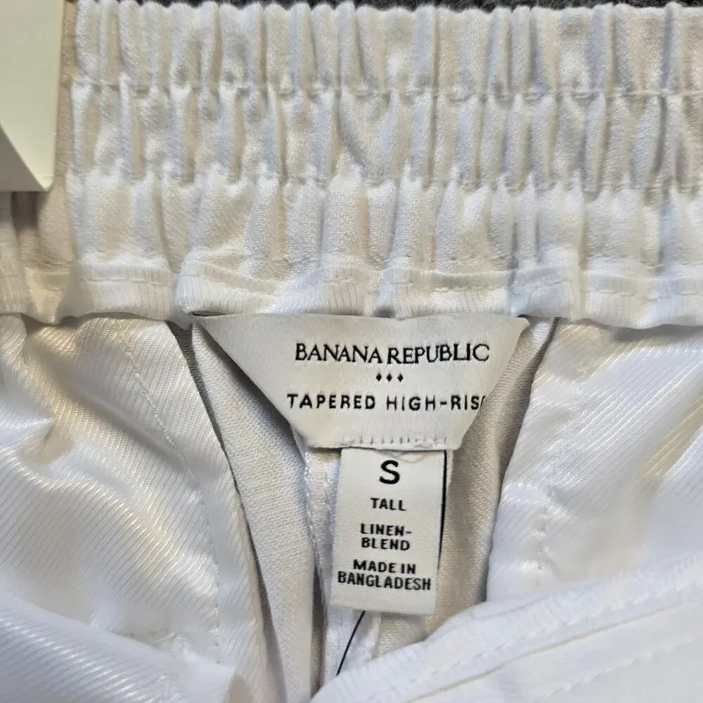 Banana Republic Pants Womens Size Small Tall White Tapered High Rise Linen Blend
